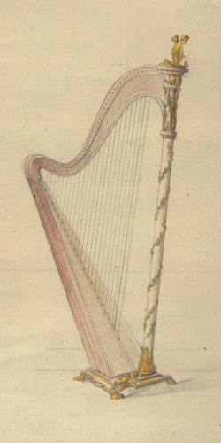 The watercolour study for the Empire Erard model. Etude pour une harpe Erard, N° d'inventaire D.2009.1.1631, Fonds Gaveau-Erard-Pleyel, dépôt du Groupe AXA au Musée du Palais Lascaris, Nice